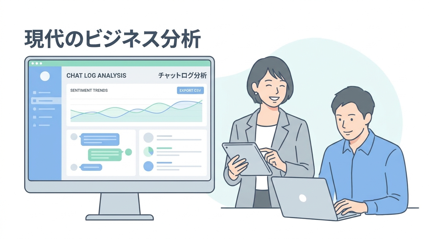 A modern business analytics dashboard displaying chat log data analysis, CSV export visualization, and clean corporate t