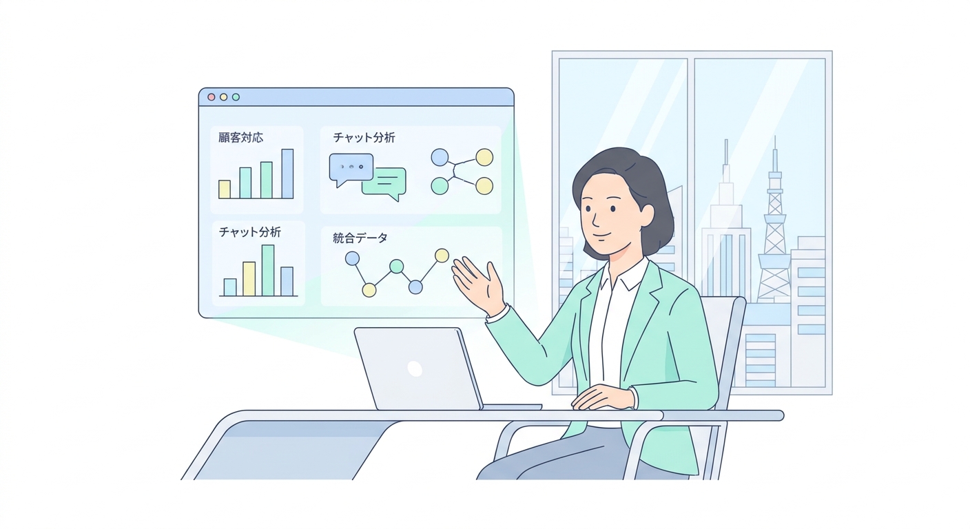 Executive analyzing integrated chat customer relationship data on a sleek modern dashboard