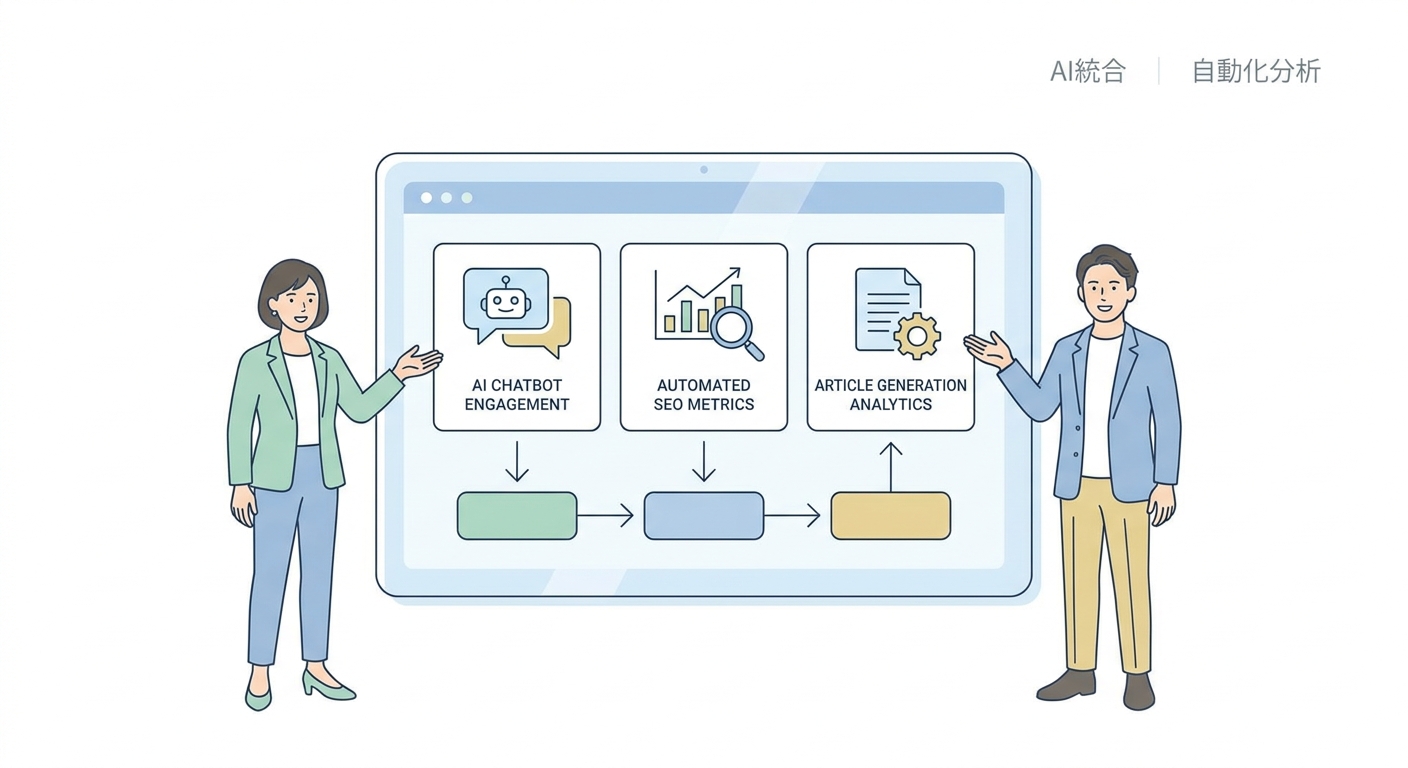 Modern tech interface demonstrating the integration of AI chatbot engagement with automated SEO article generation metri