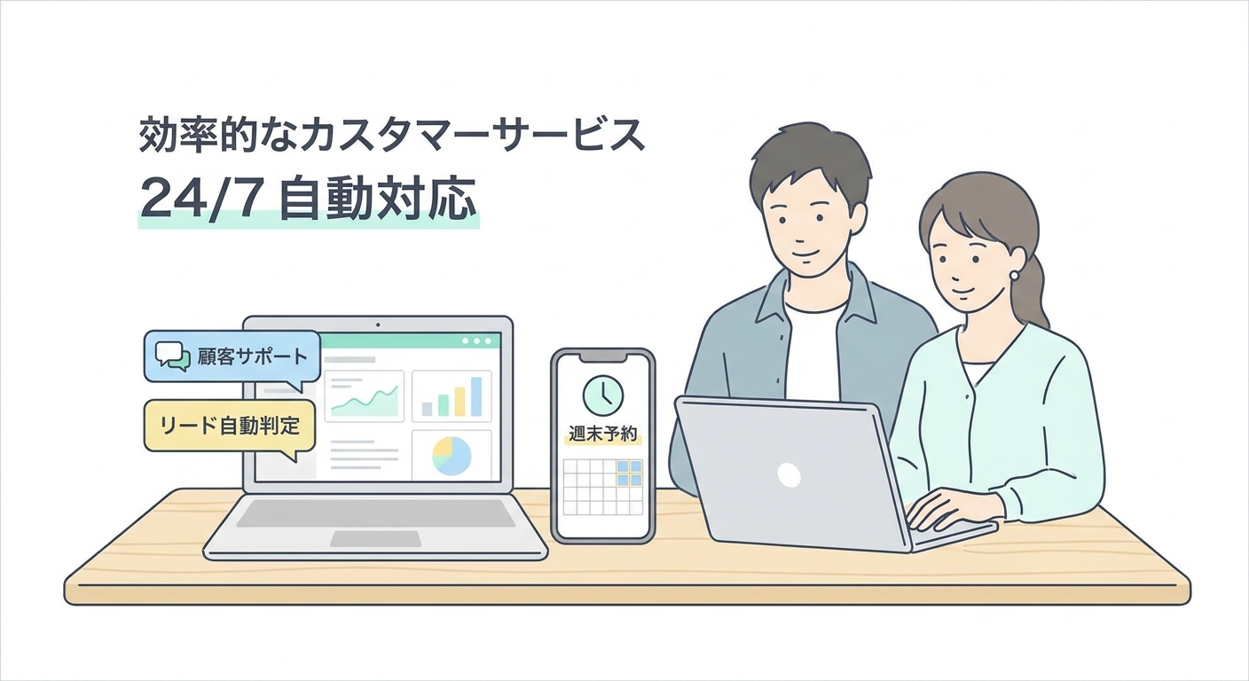 A streamlined customer support dashboard on laptop and smartphone showing automated lead qualification and appointment s