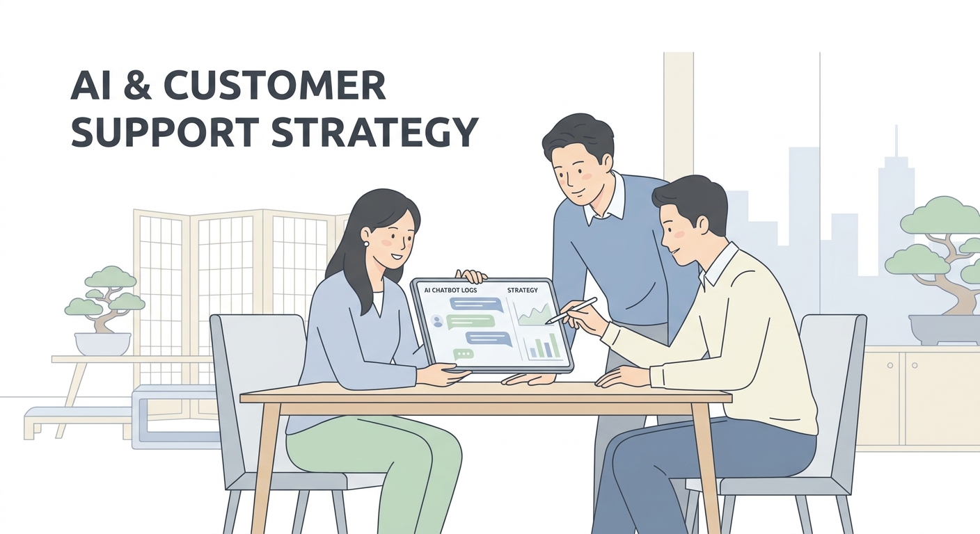 A diverse team of business professionals in a sleek meeting room, analyzing AI chatbot conversation logs on a tablet and