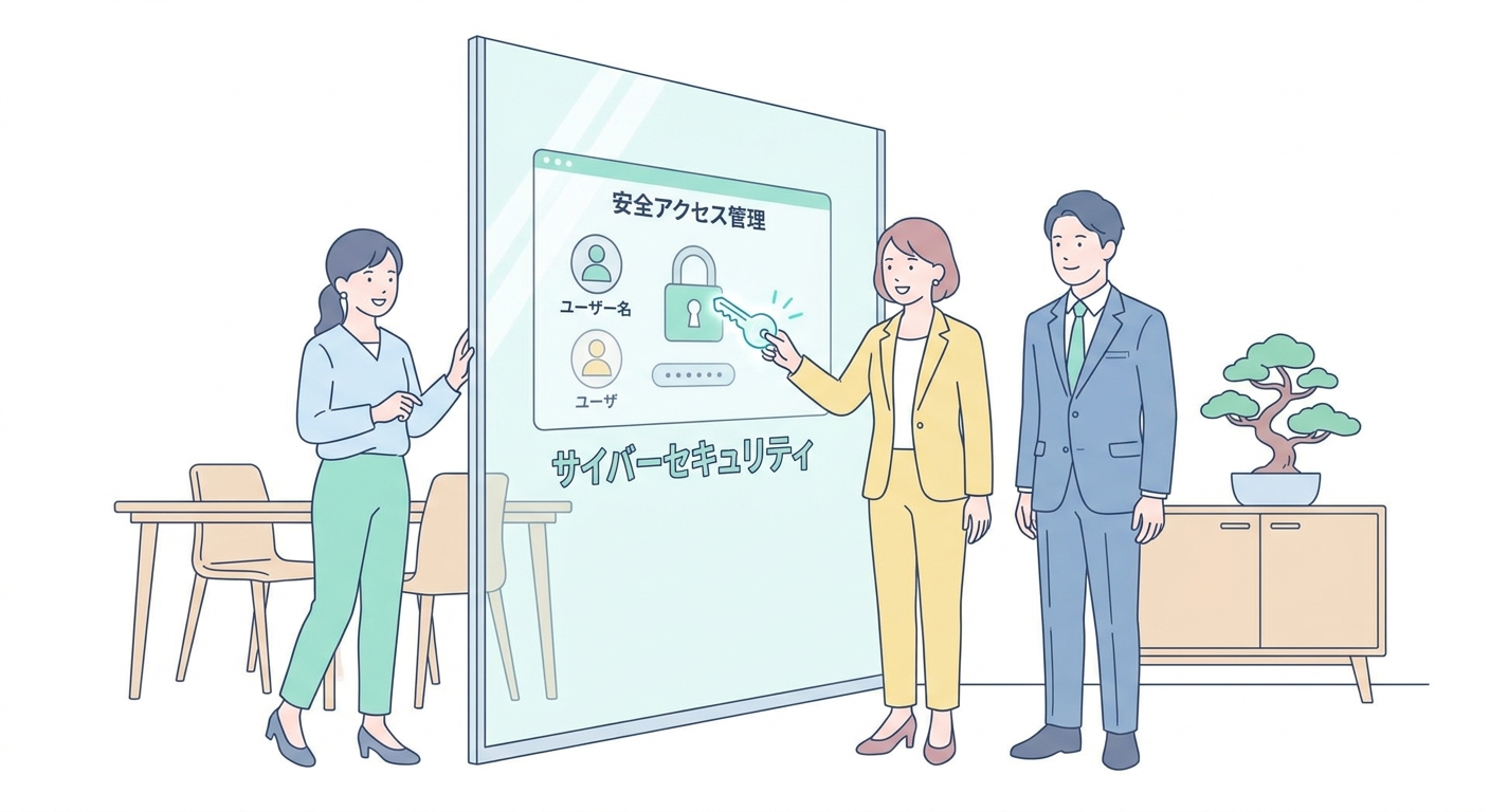 A conceptual illustration of secure access control, keys, locks, and digital user roles, sleek UI design, cybersecurity