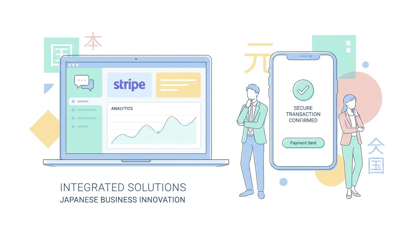 A professional software dashboard UI showing integrated chat payment features with Stripe integration, analytical charts