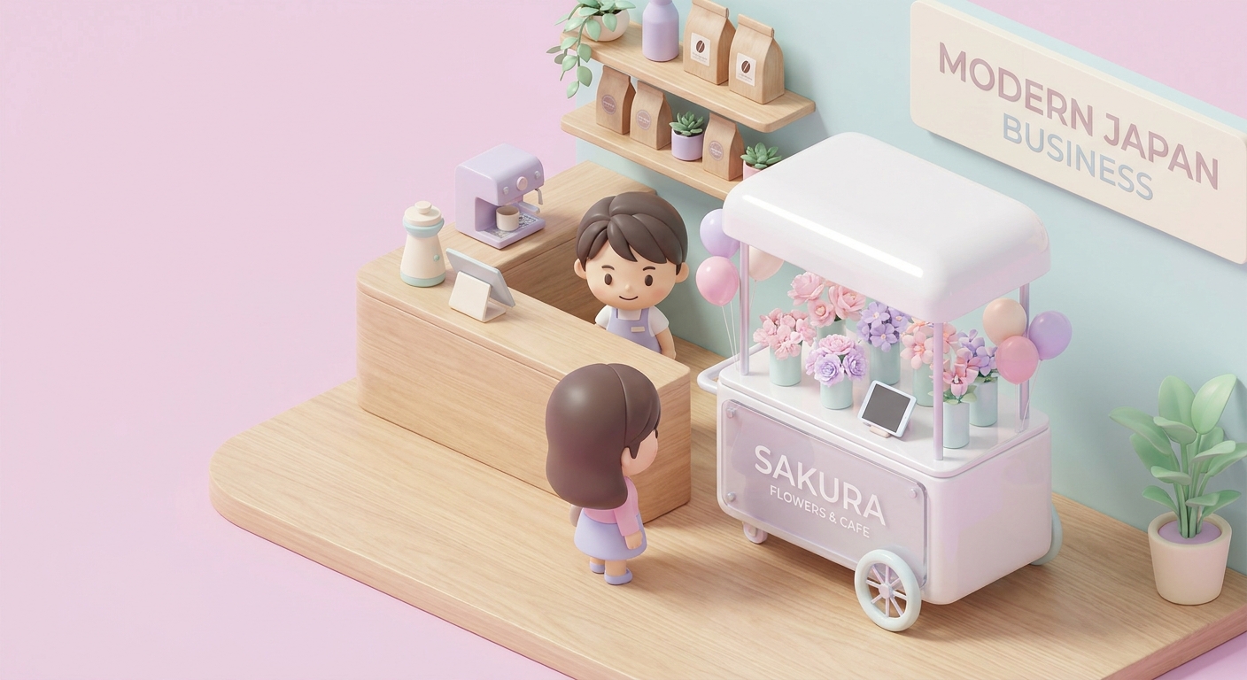 A close-up of a compact but highly detailed flower stand with pastel pink and lavender flowers, small delicate balloons,