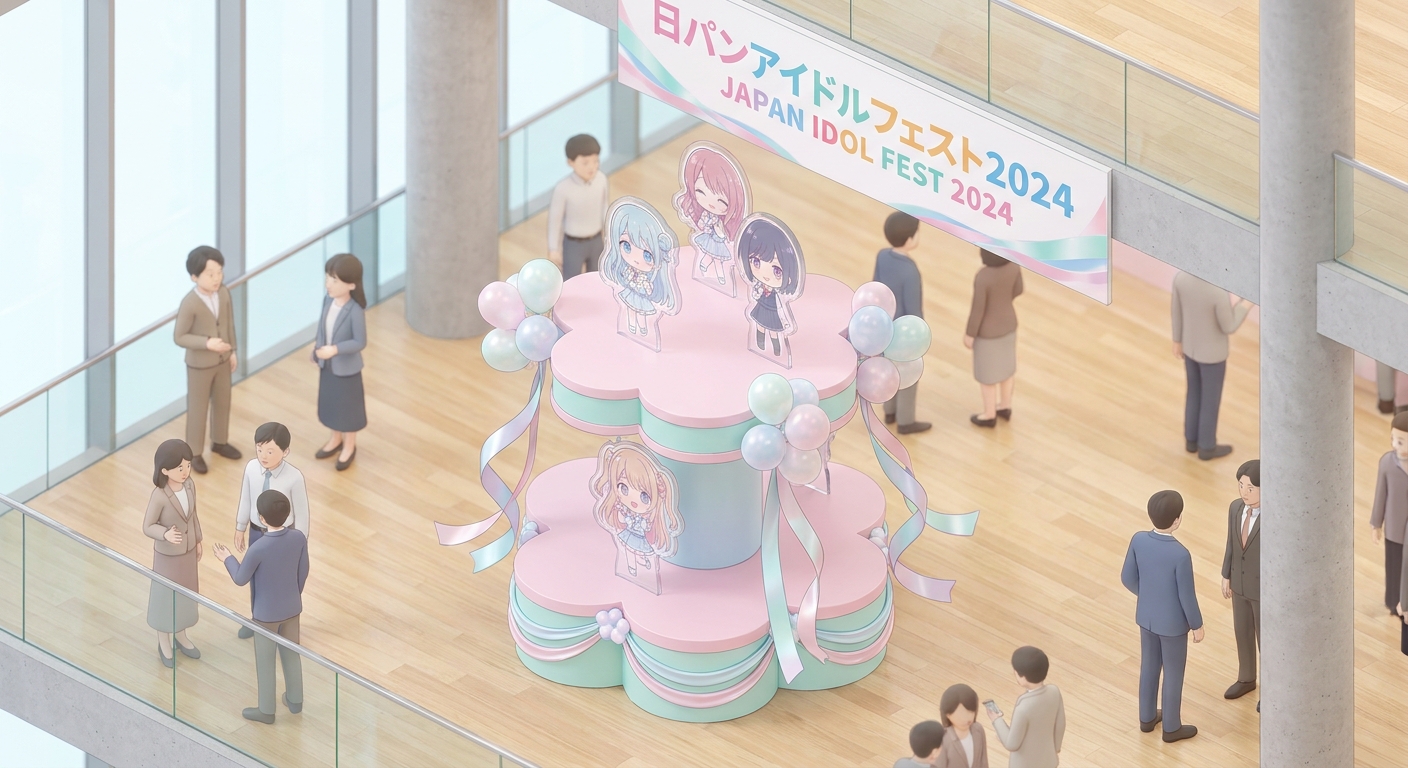 A beautiful, custom-designed double-decker flower stand for a Japanese idol concert, decorated with pastel pink and blue