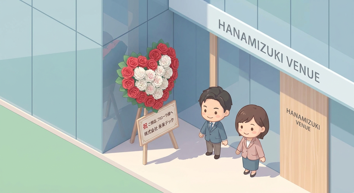 A beautiful custom flower stand (flasta) with a large heart shape made of red roses and white carnations, standing at a 