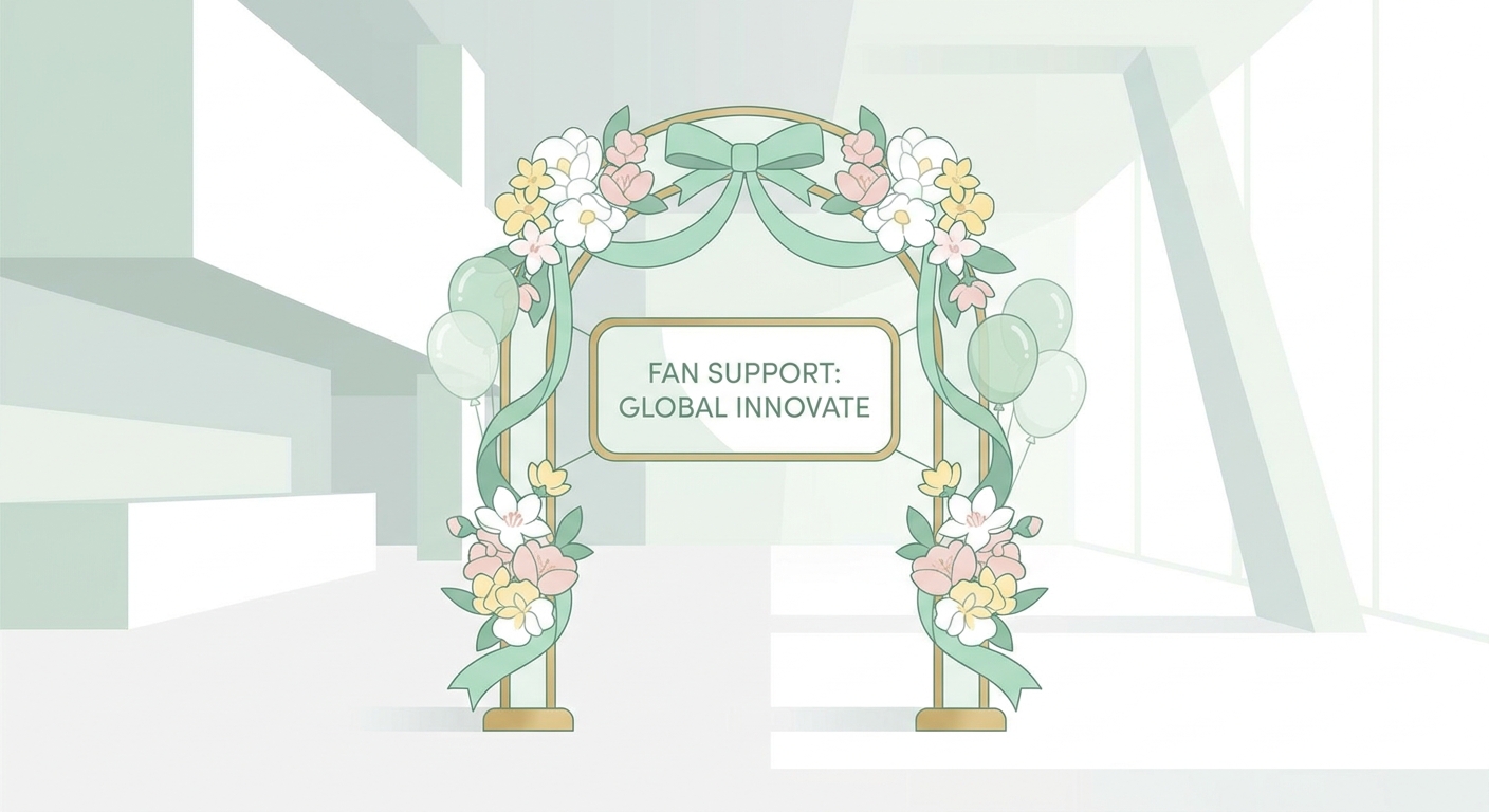 A beautiful mint green themed fan support flower stand (flag stand) with various fresh flowers in white, light pink, and