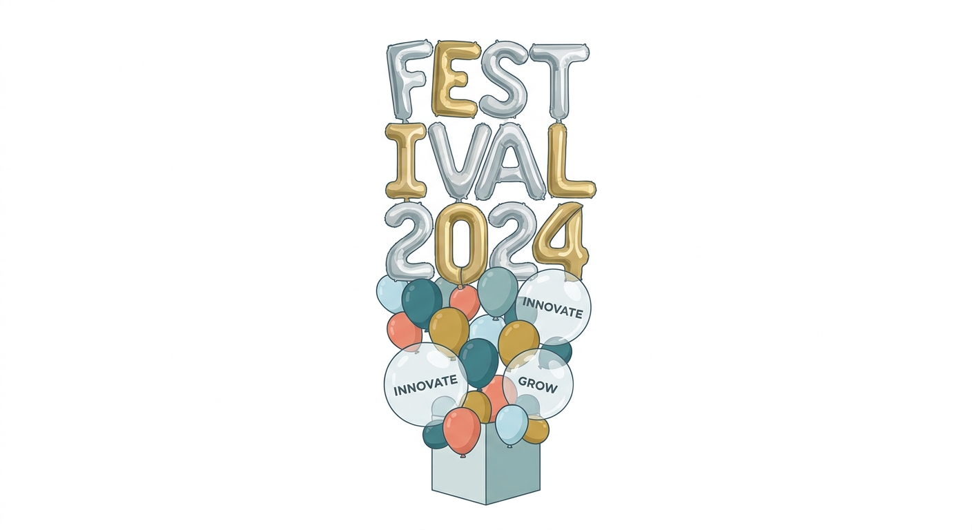 A vibrant balloon stand (バルスタ) without any flowers, composed entirely of various balloons. It features large foil balloo