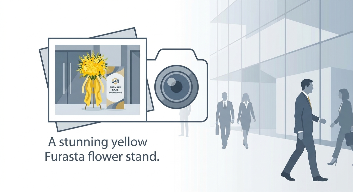 A high-quality, professional photograph of a completed, stunning yellow furasta prominently displayed at an event venue