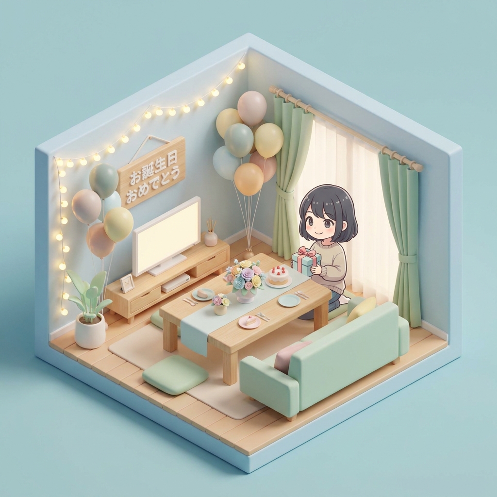 A cozy and stylish rental room decorated with fairy lights, balloons, and a beautiful table arrangement with a small tab