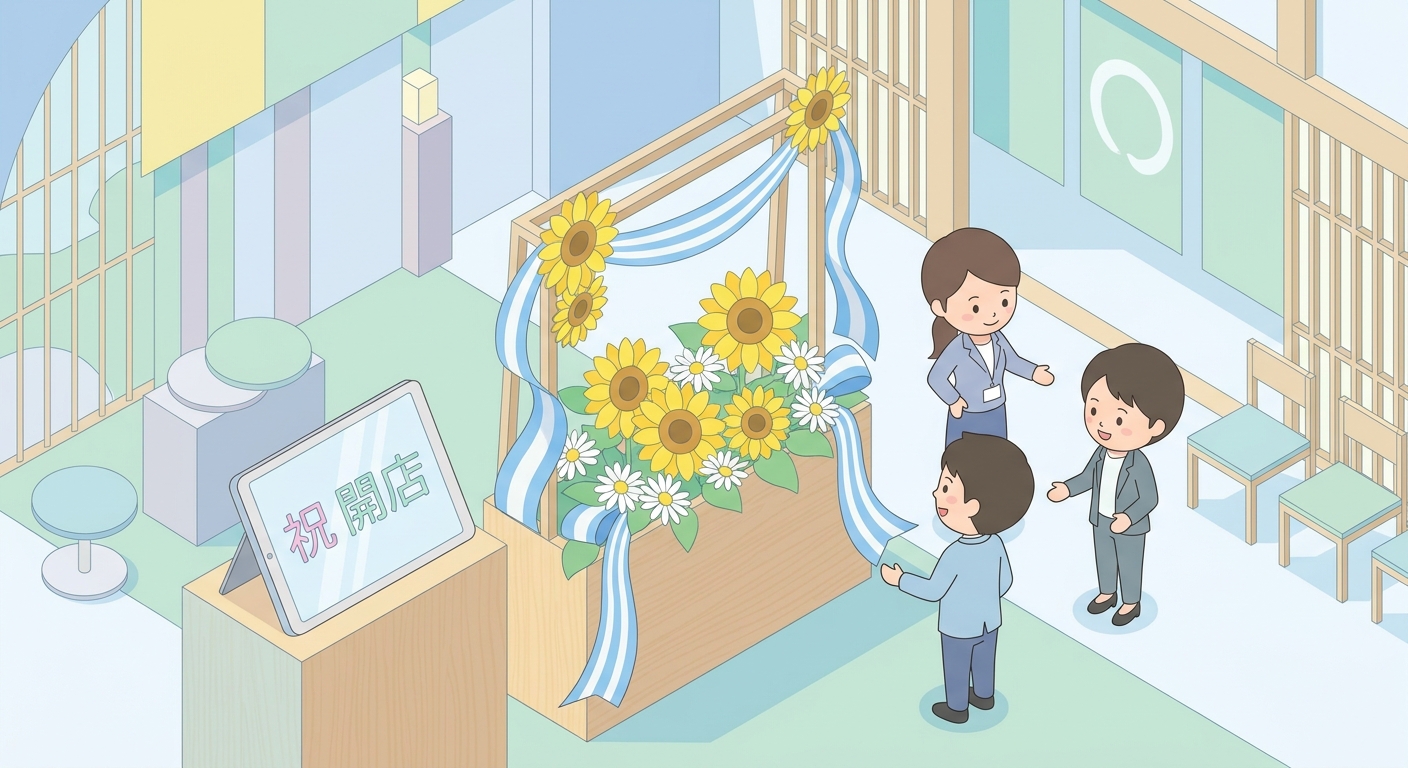 A beautiful flower stand (flasta) featuring bright yellow sunflowers and delicate white chamomile flowers, decorated wit