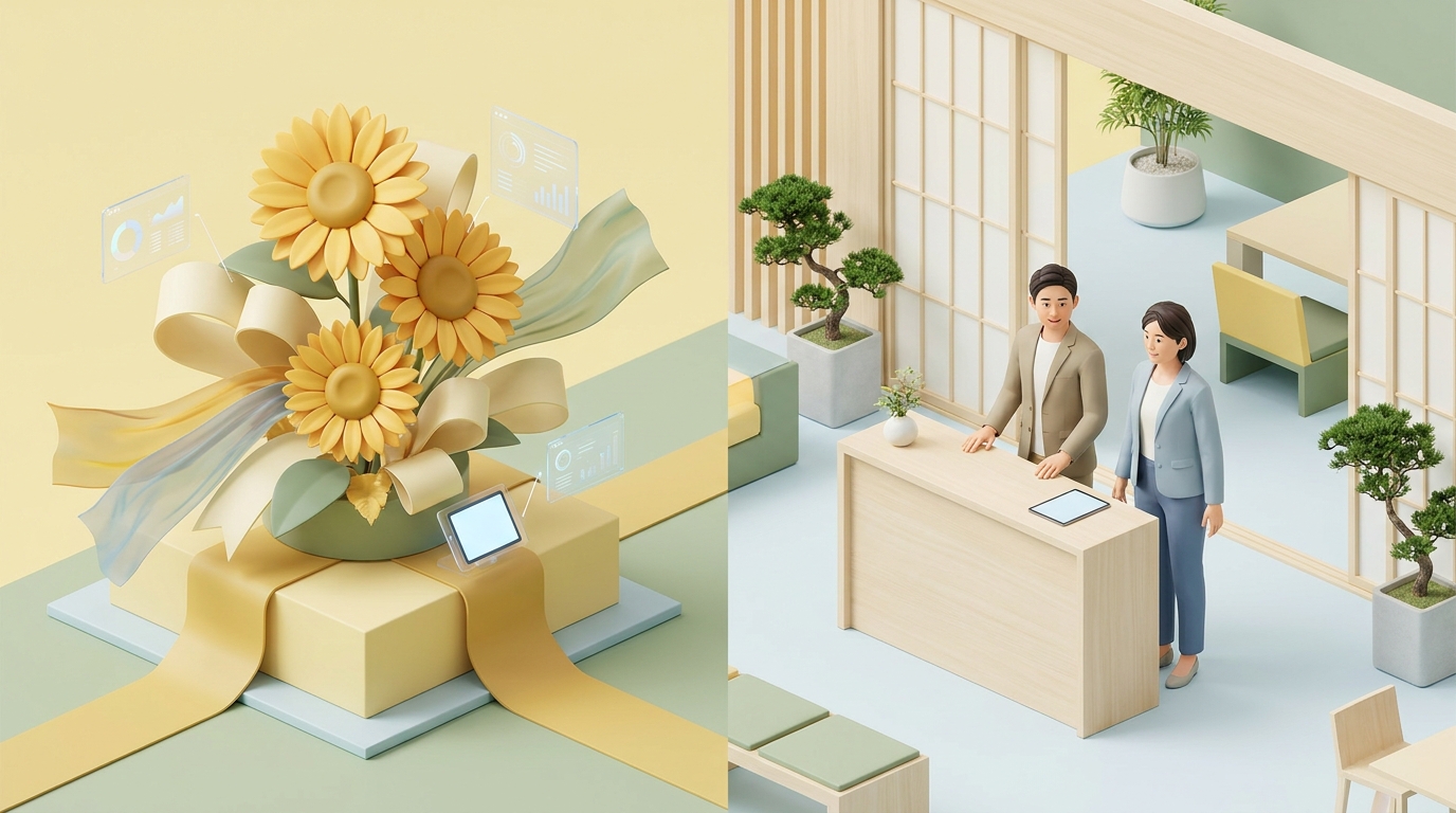 A yellow and golden tailored display of event flowers featuring giant sunflowers, styled ribbons, and thematic color acc