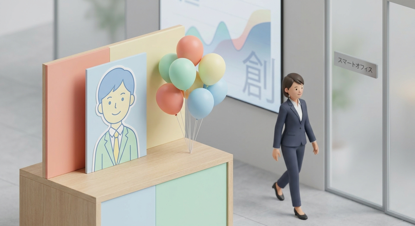 A close-up of custom character decorative panel and colorful balloon arrangements on a venue stand, neat design