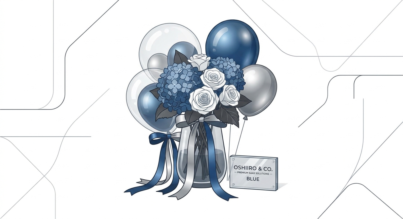 A close-up shot of a meticulously designed oshi-iro (fan's favorite color) floral stand (フラスタ) featuring a mix of fresh 