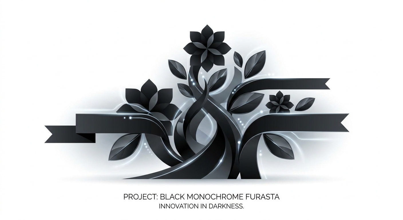 A futuristic and grand black furasta featuring a striking monochrome design. It incorporates various textures of black f