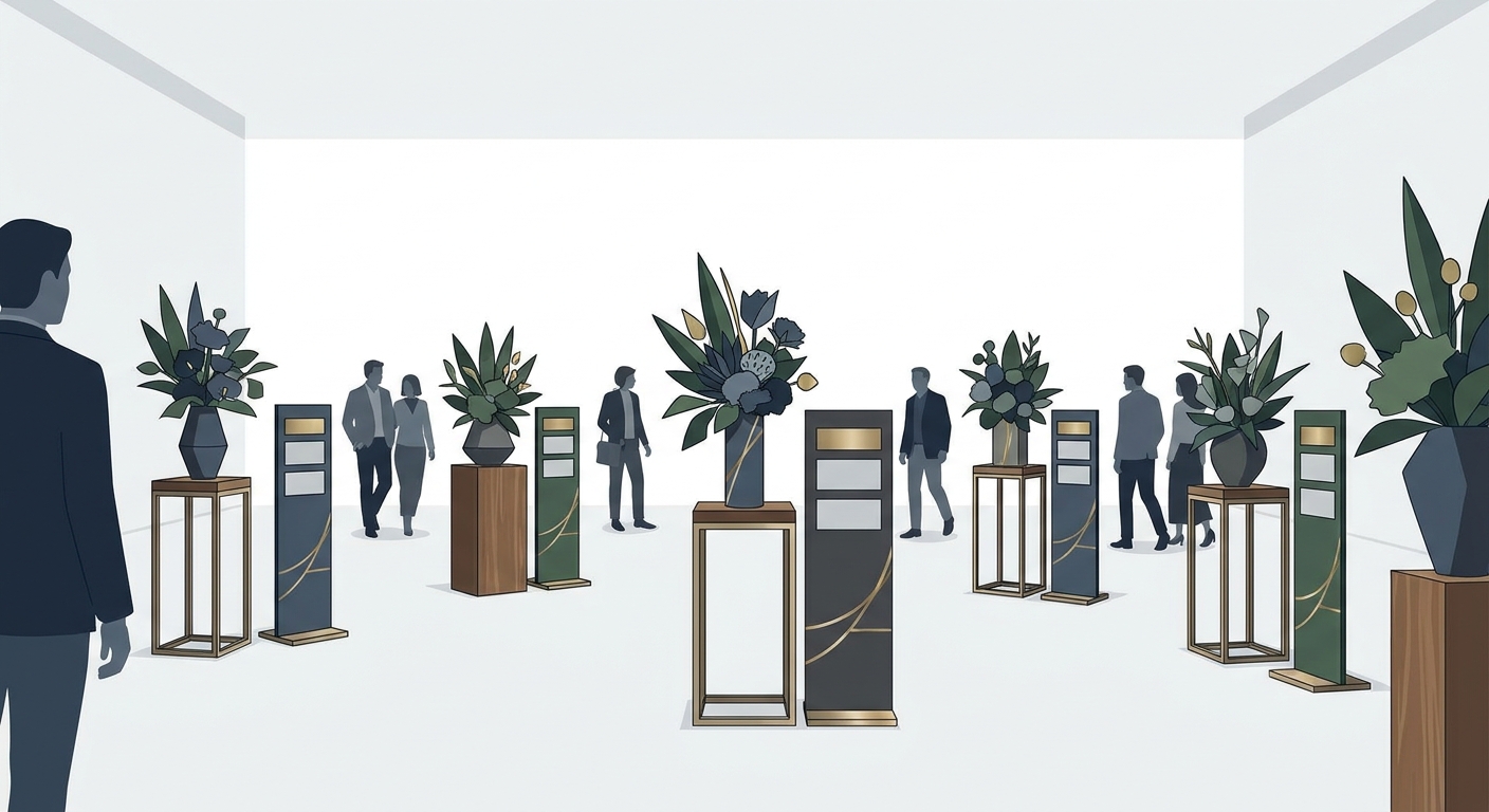 A vibrant, diverse collection of fan-created stand flowers (furustasu) for an event, showcasing various designs, colors,