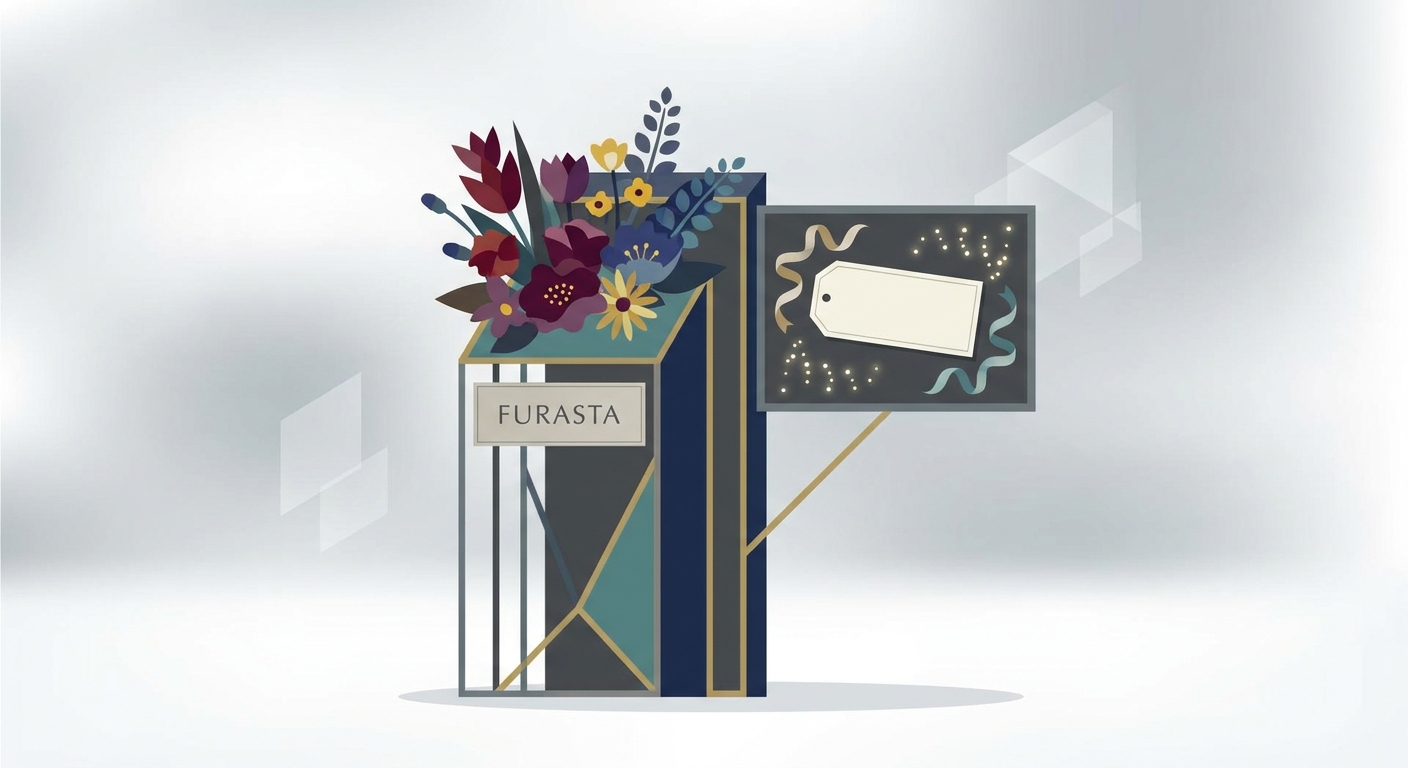 A completed, vibrant flower stand (furasta) on display, with colorful flowers, a personalized message board, and decorat