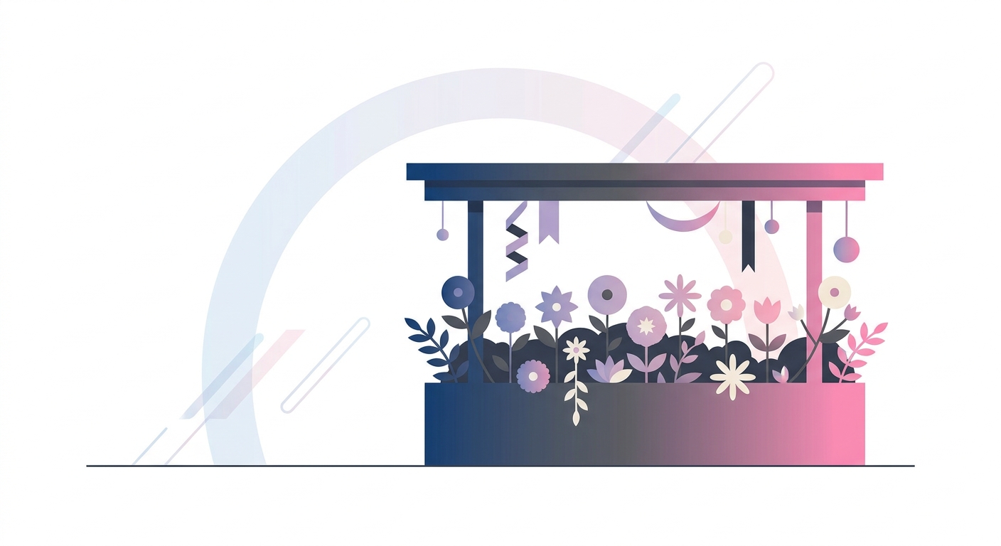 A beautiful, vibrant flower stand (フラスタ) with a smooth horizontal gradient of colors, from a deep blue on one side trans