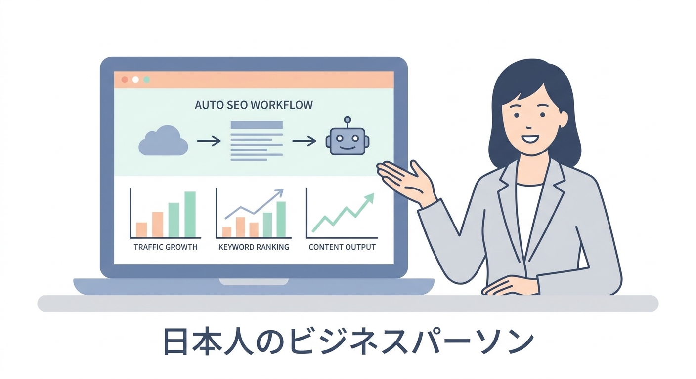 A sleek, modern software interface displaying automated SEO content generation workflows, with charts and data visualiza