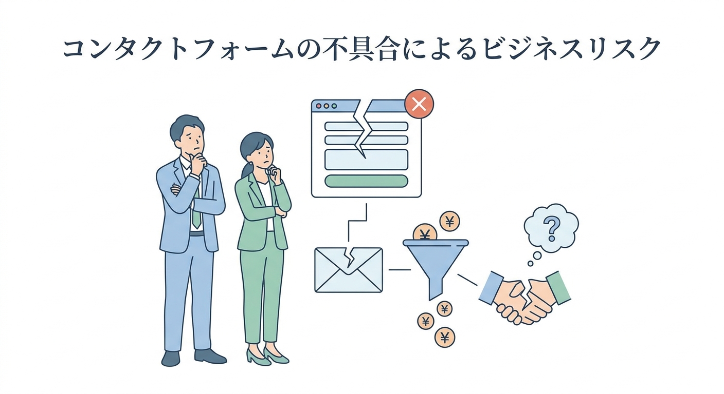 A conceptual illustration showing the business risks of a broken contact form, such as lost sales opportunities and cust
