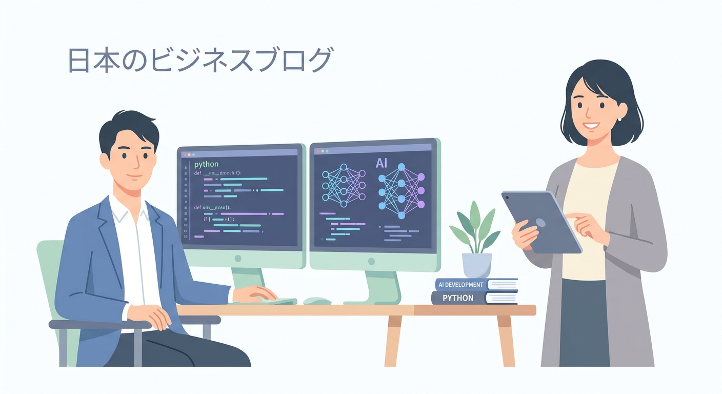 A modern software development workspace with Python code and AI network diagrams glowing on dual monitors, professional