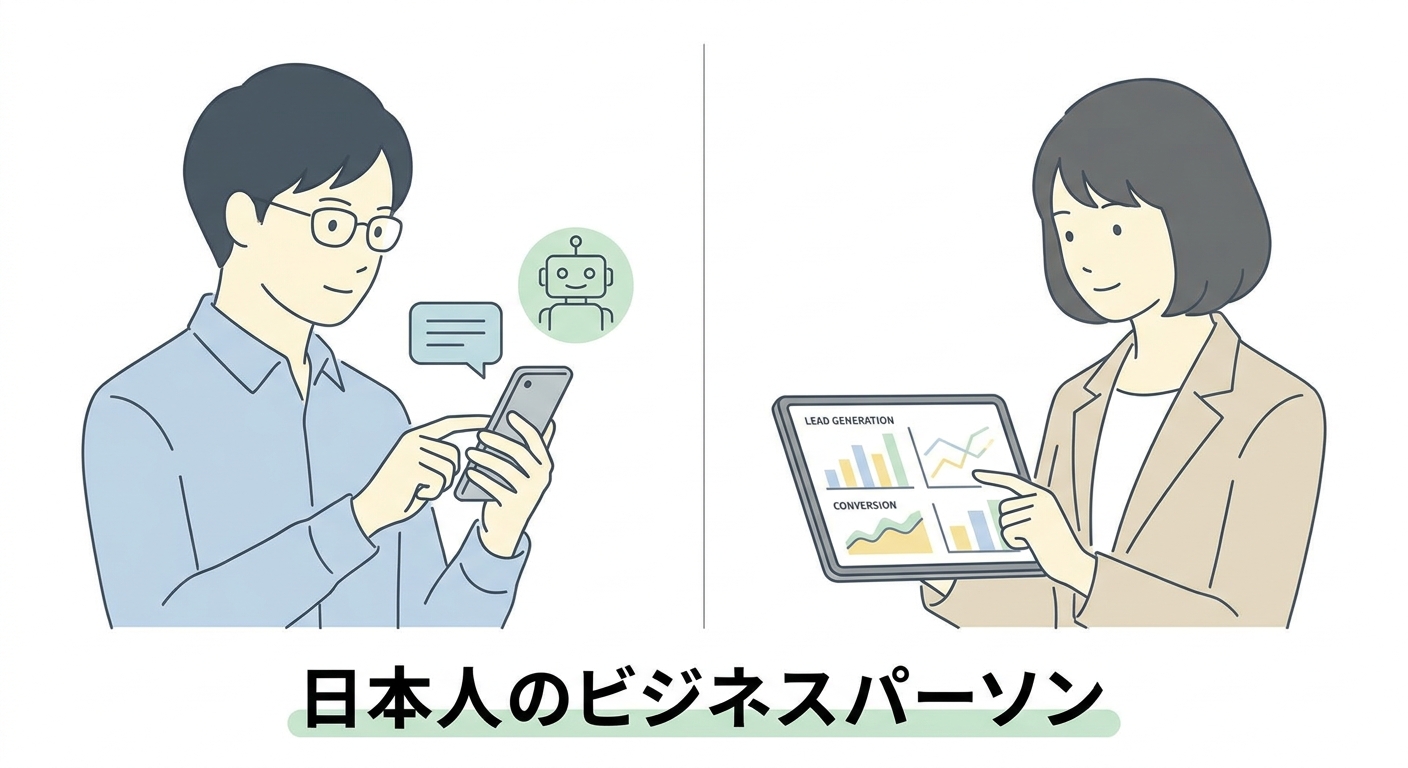 A split screen showing a customer interacting with a chatbot on a smartphone on one side, and a business owner looking a