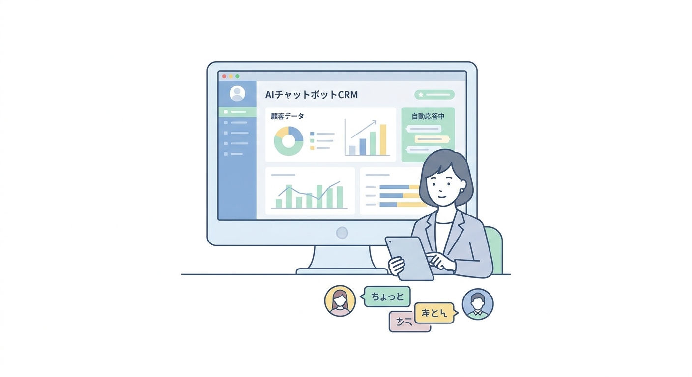 A high-tech digital interface of an AI chatbot dashboard, showing customer relations management (CRM) analytics, data ch