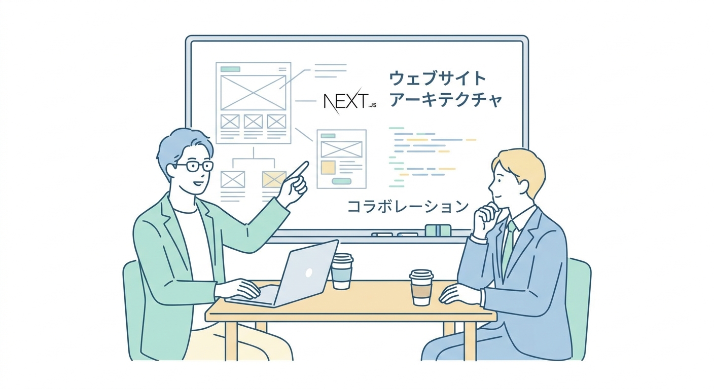 A collaborative business meeting where a professional web developer and a client are discussing a modern website archite