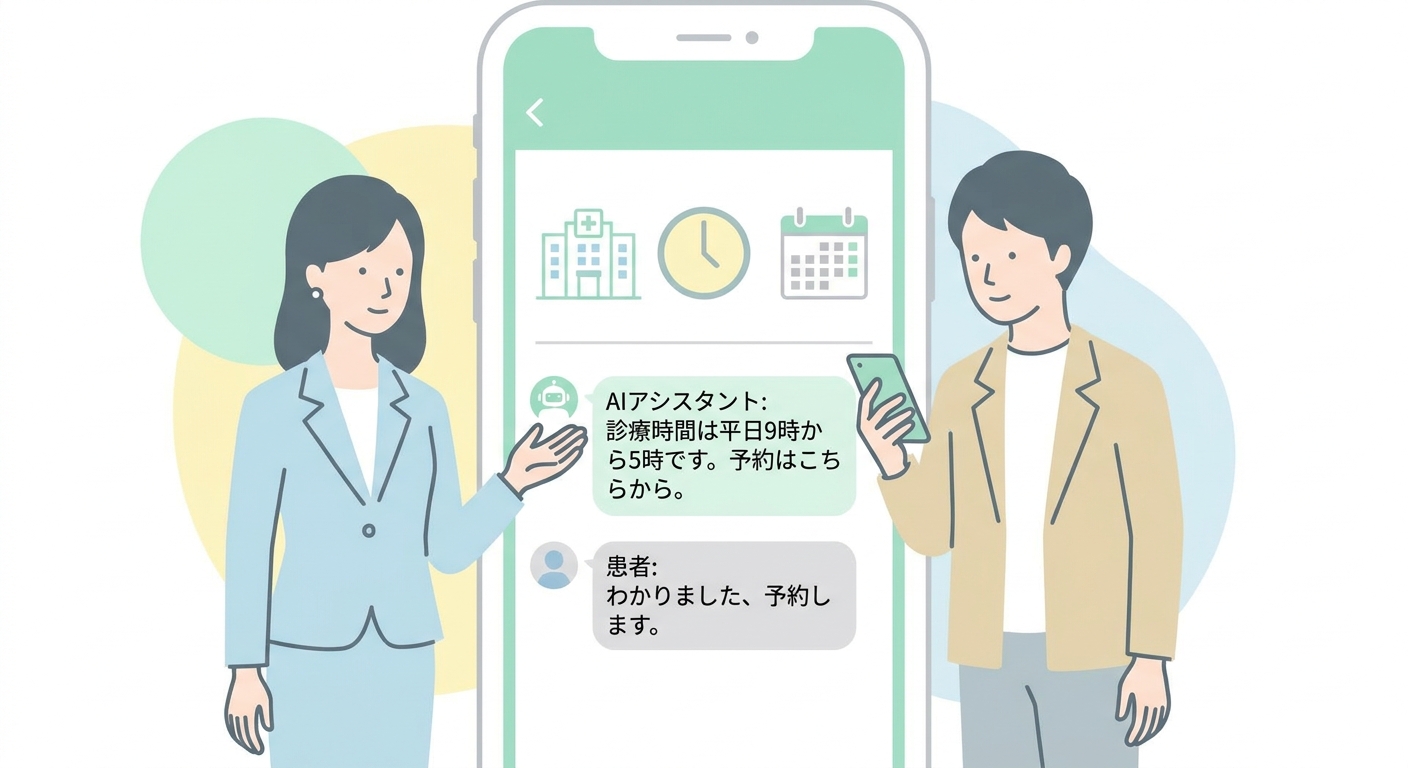 A patient using their smartphone to chat with an AI medical assistant, receiving quick answers about clinic hours and ap