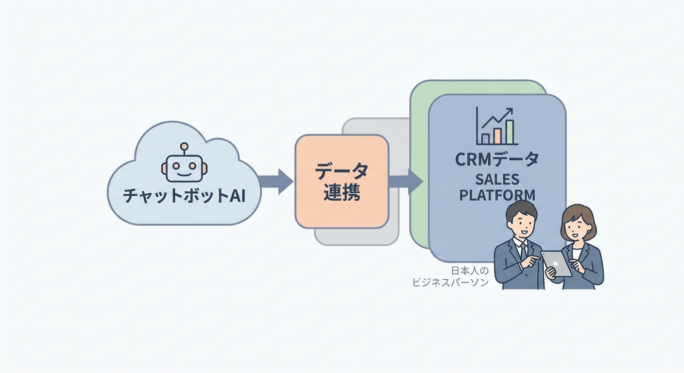Information architecture diagram concept representing chatbot AI engine connecting directly with CRM sales data platform