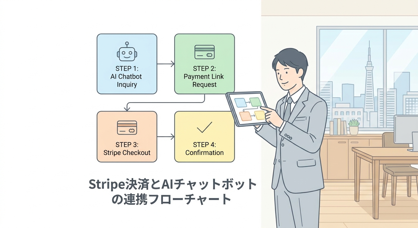 Step-by-step flowchart illustration of integrating Stripe payment gateway with an AI customer support chatbot