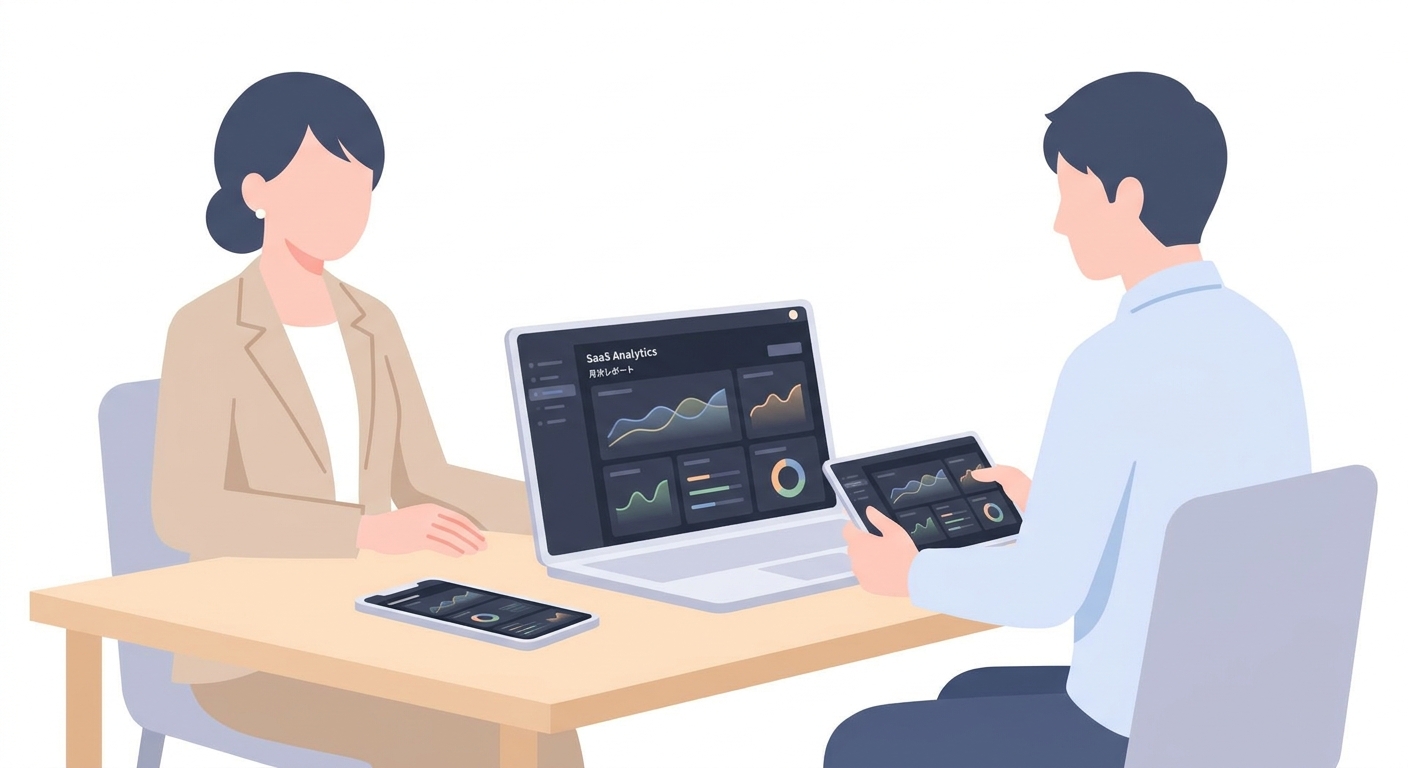A sleek, modern user interface of a SaaS analytics dashboard on a laptop screen, with clean charts, dark mode aesthetic,
