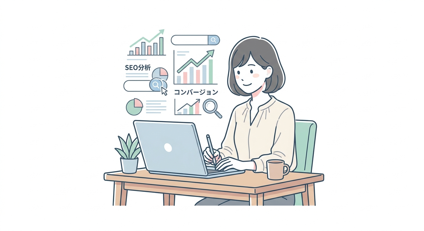 A professional digital marketer analyzing search engine optimization graphs and user conversion metrics on a laptop, sho